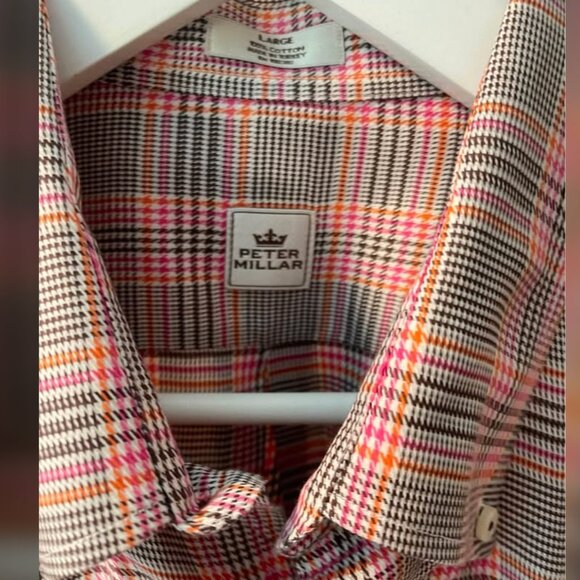 Peter Millar Plaid Cotton Long Sleeve Button Down Dress Shirt Men's size L - Picture 3 of 7